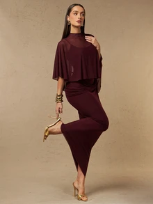 Silquee Women's Solid Color Elegant Waist-Cinching Party Dress - Burgundy - View 9