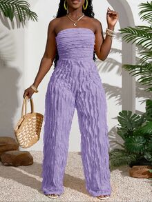 Veslaya 夏季新品、音乐节及婚礼季、复活节、西部风、游牧风、圣帕特里克节、生日派对、毕业季、学生装、日常休闲、百搭单品、休闲、邮轮旅行、海滩、日光浴、时尚、纹理、无肩带、黄色、大码女式连体裤、薰衣草色连体裤、紫色连体裤、荷叶边连体裤、夏季女式连体裤、度假装 - 紫色 - 查看 9