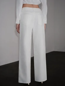 Anewsta Autumn Long Pants, Heavy Pearl & Rhinestone White High Waist Flared Women's Jeans - White - View 2