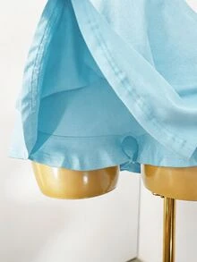 Mistrie Ladies' Summer Solid Color Sexy Vacation Backless Deep V-Neck Hanging Neck Strap Mini Light Blue Jumpsuit - Baby Blue - View 5