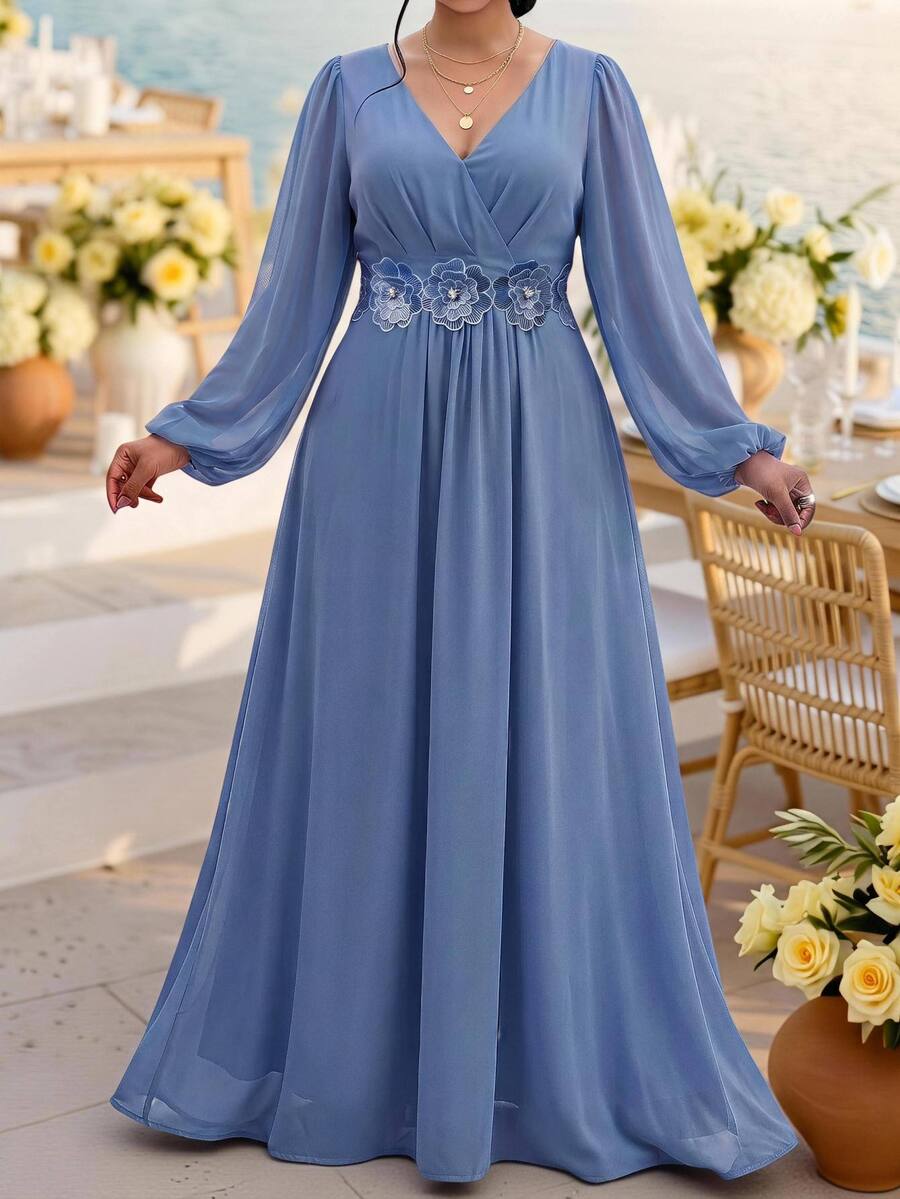Fleurora Plus Size Elegant With 3D Floral Decoration Fall/Winter Dresses Wedding Guest Dress Elegant Long Party Dress Graduation Dress Ceremony Dresses