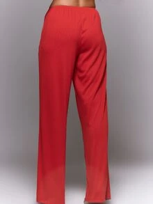 MUSERA Pointelle Bow Button Down Detail Loose Fit Pajama Coord Bottoms Pajama - Red - View 3