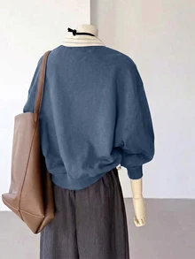INAWLY Women's 2 In 1 Patchwork Casual Daily Long Sleeve Sweatshirt - Teal Blue - View 2