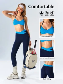 VARSIVA Women's Colorblock Halter Top And Leggings Casual Daily Sports Set - Multicolor - View 1