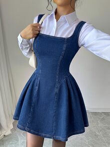 Selianne 高彈性牛仔背心洋裝 - 藍色 - 查看 3