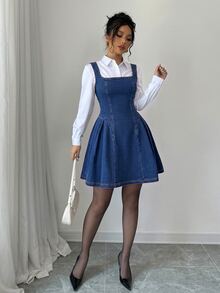 Selianne 高彈性牛仔背心洋裝 - 藍色 - 查看 4