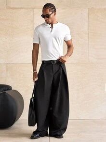ESTAVOR Men's 1/4 Collar Short Sleeve Solid Color Fashion Versatile T-Shirt - White - View 4