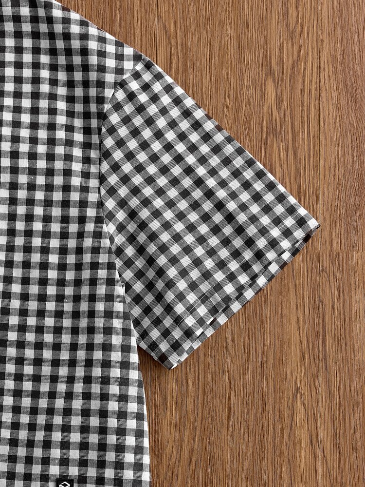 ESTAVOR 1pc Men Y2K Plaid Cropped Shirt,Funny Casual Fit High Street Vintage Style Checkered Button Up Shirts,Back To School Fall Halloween Boxy Streetwear - Coffee Brown - View 5