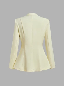 SHEIN MOD Women's Solid Color Frog Button Design Long Sleeve Elegant Blazer - Light Yellow - View 5