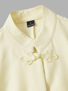 SHEIN MOD Women's Solid Color Frog Button Design Long Sleeve Elegant Blazer - Light Yellow - View 6
