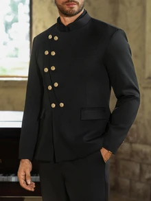 Manfinity Mode Men's Luxury Design Stand-Collar Blazer, Suitable For Daily Commuting, Business, Parties, And Banquets. - Black - View 5