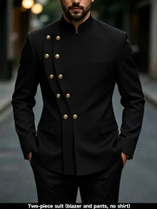 Manfinity Mode Men's Luxury Design Stand-Collar Blazer, Suitable For Daily Commuting, Business, Parties, And Banquets. - Black - View 8