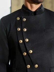 Manfinity Mode Men's Luxury Design Stand-Collar Blazer, Suitable For Daily Commuting, Business, Parties, And Banquets. - Black - View 7