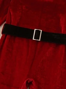 Girls Christmas Velvet Long Sleeve Jumpsuit, Faux Fur Trim Red Bell Bottom Christmas Performance Outfit - Red - View 6