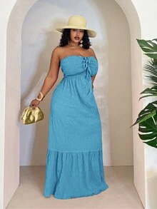 Slaydiva Women Plus Size Halter Neck Pink Vacation Dress - Baby Blue - View 4