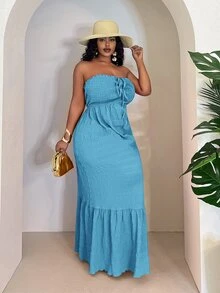 Slaydiva Women Plus Size Halter Neck Pink Vacation Dress - Baby Blue - View 3