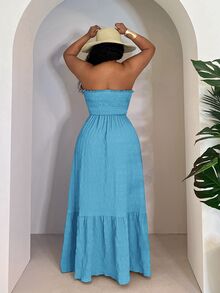 Slaydiva Women Plus Size Halter Neck Pink Vacation Dress - Baby Blue - View 2