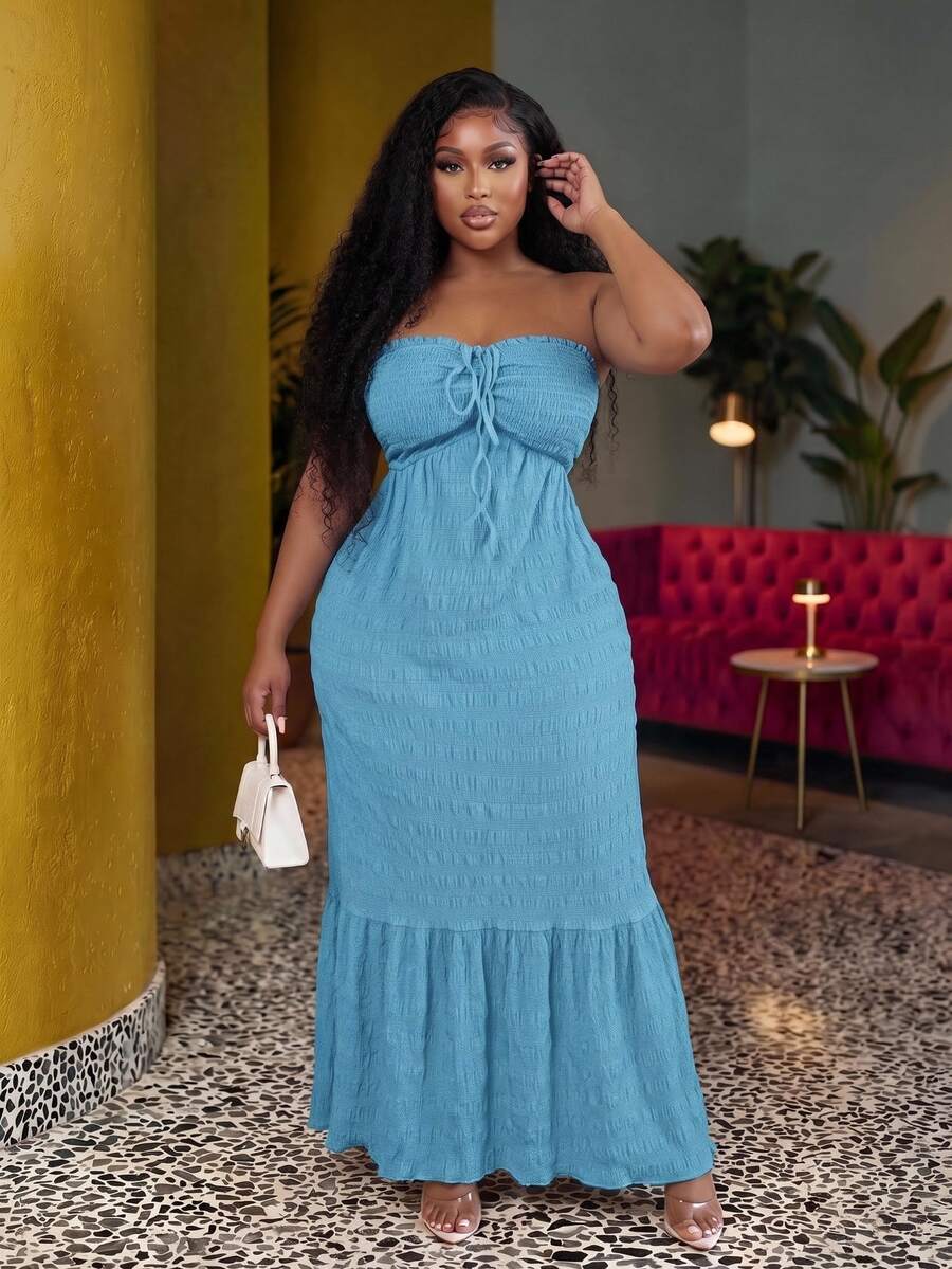 Slaydiva Women Plus Size Halter Neck Pink Vacation Dress - Baby Blue - View 1