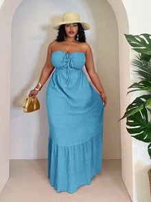 Slaydiva Women Plus Size Halter Neck Pink Vacation Dress - Baby Blue - View 5