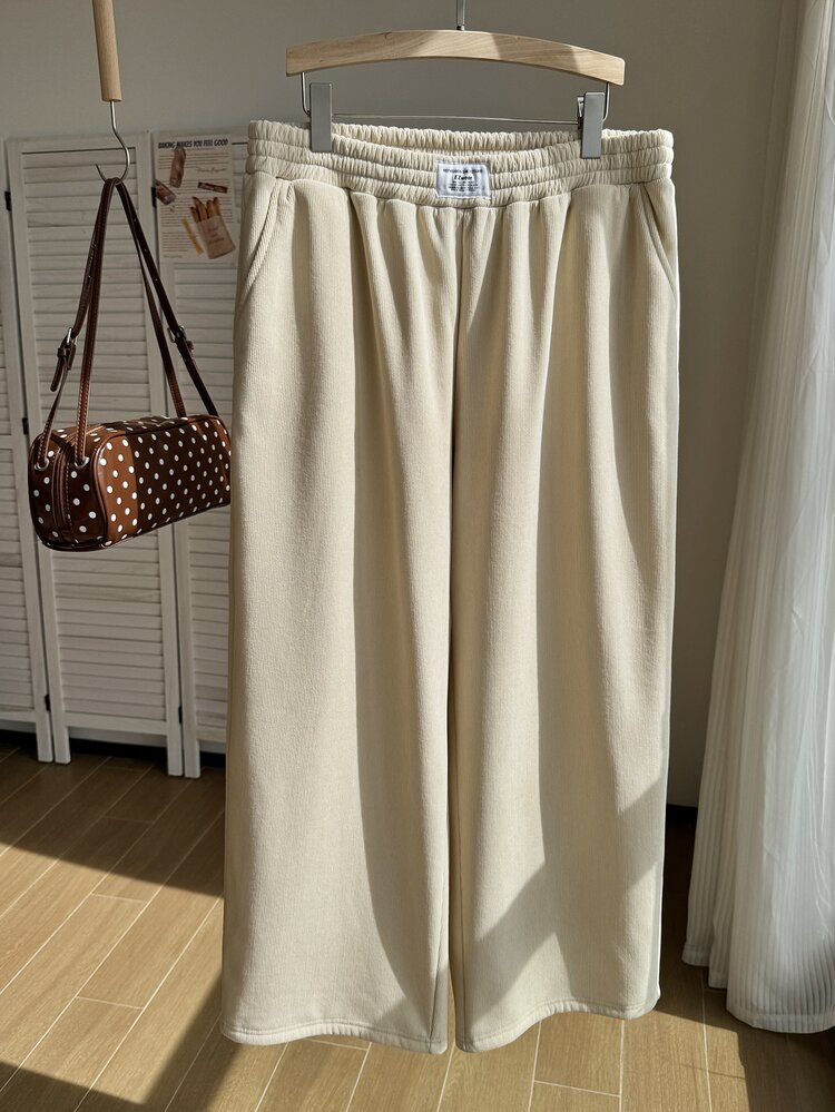 Comfortcana Plus Size Women's Autumn/Winter Khaki Corduroy High Waist Loose Wide Leg Pants With Pockets And Patch Design, Suitable For Campus, Daily Wear And Indoor Work - Khaki - View 5