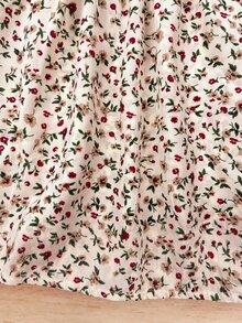 SHEIN Baby Girl Colorblock Ditsy Floral Long Pants Bowknot Dress - Brown - View 10