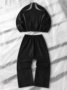 NEON BLANC Men's Colorblock Long Sleeve Jacket And Pants Casual Daily Outfit Jacket Halloween Christmas Winter Party Autumn - Black - View 3