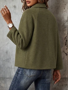 Holdful Holdful Mantel Kasual Wanita Lengan Panjang Raglan Kancing Tunggal Warna Polos, Musim Gugur/Musim Dingin untuk Kantor, Sehari-hari, Pergi Bekerja, Warna Hijau Zaitun - Hijau Tentara - View 2