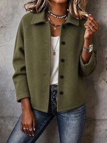 Holdful Holdful Mantel Kasual Wanita Lengan Panjang Raglan Kancing Tunggal Warna Polos, Musim Gugur/Musim Dingin untuk Kantor, Sehari-hari, Pergi Bekerja, Warna Hijau Zaitun - Hijau Tentara - View 1