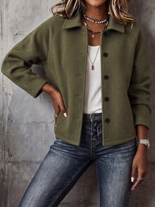 Holdful Holdful Mantel Kasual Wanita Lengan Panjang Raglan Kancing Tunggal Warna Polos, Musim Gugur/Musim Dingin untuk Kantor, Sehari-hari, Pergi Bekerja, Warna Hijau Zaitun - Hijau Tentara - View 4
