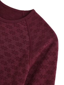 Nöista Part Of A Set, Activewear Seamless Long Sleeve Crop Top, With Florar Jacquard, Perfect For Activewear In Fall Winter Season, Yoga, Barre, Gym  - Burgundy - View 11