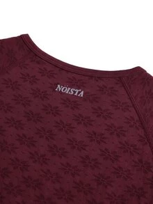 Nöista Part Of A Set, Activewear Seamless Long Sleeve Crop Top, With Florar Jacquard, Perfect For Activewear In Fall Winter Season, Yoga, Barre, Gym  - Burgundy - View 10