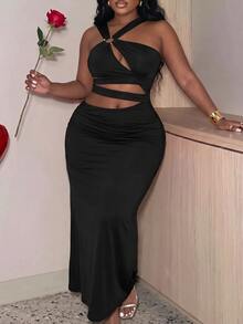 Veslaya Plus Size Ring Cutout Sleeveless Bodycon Dress, Sexy Elegant Party Club Date Night Evening Dress - Black - View 8