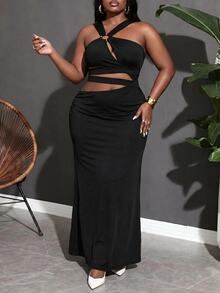 Veslaya Plus Size Ring Cutout Sleeveless Bodycon Dress, Sexy Elegant Party Club Date Night Evening Dress - Black - View 5