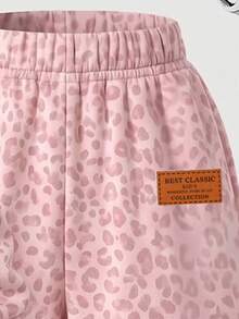 Girls Pink Leopard Print Half-Zip Sweatshirt + Wide Leg Sweatpants 2pcs Set, Fashion Y2K Animal Print Sportswear For Autumn/Winter - Multicolor - View 6