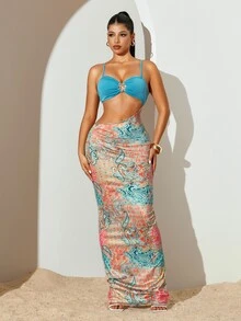 Sirith Women's Dress, Fashionable For Summer Beach Vacation Blue And Orange Tropical - Multicolor - View 5