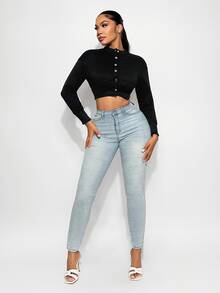 Sirith Autumn Casual Plain Color Cropped Jacket Fall Winter Cloth For Women - Black - View 3