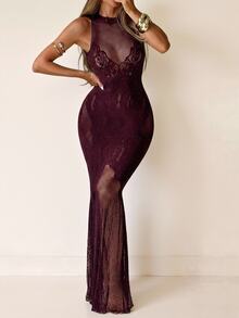 Sirith Sexy Hollow Out Women's Long Dress - Burgundy - View 1