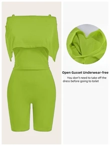Sirith Seamless Knit Black Midi Dress With Built-In Figure-Flattering Jumpsuit - Lime Green - View 2