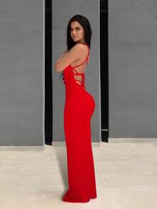 Sirith Women Solid Color Spaghetti Strap Backless Sleeveless Dress For New Year Clothes Maxi Women Outfit - Red - View 10