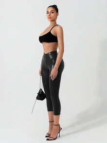 Sirith 2024 Autumn/Winter New Women Sexy Low Waist Ankle-Length Leggings In Candy Red, Suitable For Party, Birthday, New Year - Black - View 5