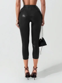 Sirith 2024 Autumn/Winter New Women Sexy Low Waist Ankle-Length Leggings In Candy Red, Suitable For Party, Birthday, New Year - Black - View 2