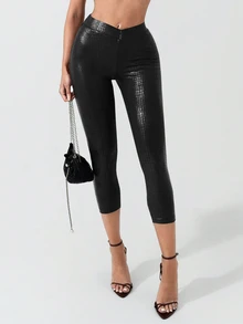 Sirith 2024 Autumn/Winter New Women Sexy Low Waist Ankle-Length Leggings In Candy Red, Suitable For Party, Birthday, New Year - Black - View 6