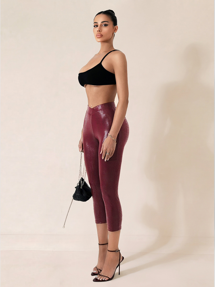 Sirith 2024 Autumn/ New Women Sexy Low Waist Ankle Length Burgundy Leggings, Suitable For Party Party Night, Birthday, New Year - Red - View 6