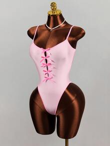 Mistrie Women's Sexy Y2k Contrast Trim Bow Strap Camisole Night Out Going Out Hot Pink Summer - White - View 4