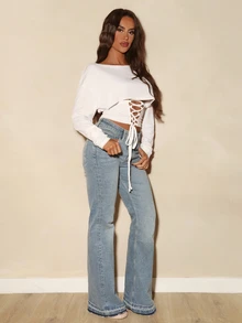Sirith Women's Fashion Solid Color Criss-Cross Cropped T-Shirt - White - View 7
