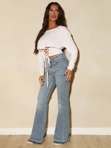 Sirith Women's Fashion Solid Color Criss-Cross Cropped T-Shirt - White - View 8