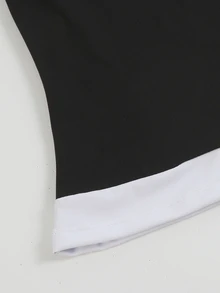 Sirith Women's New Sports Swimsuit Set, Black And White Contrast Color Long Sleeve Shorts, Suitable For Outdoor Sports, Gym Workout Outfit, Halter Square Neck Design, Walking, Running, Cycling - Multicolor - View 8