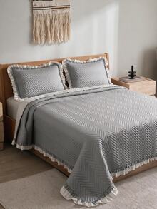 Made In Turkey Bedspread Set With Pillowcases Soft Touch Bed Cover 250*260 ////  180*240 Two Side Are The Same - Light Grey - View 5