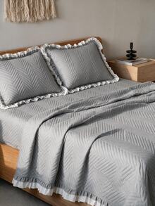 Made In Turkey Bedspread Set With Pillowcases Soft Touch Bed Cover 250*260 ////  180*240 Two Side Are The Same - Light Grey - View 2