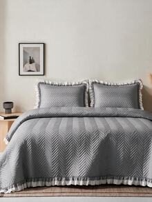 Made In Turkey Bedspread Set With Pillowcases Soft Touch Bed Cover 250*260 ////  180*240 Two Side Are The Same - Light Grey - View 3